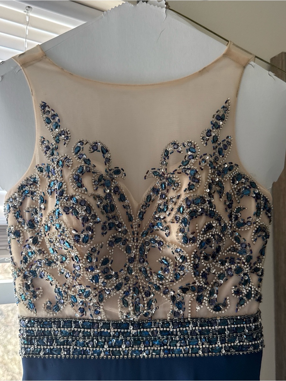 Aria Nude and Navy Beaded Prom Gown